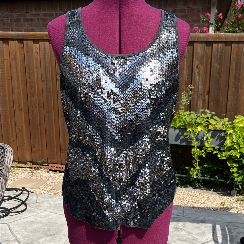 Express Sequin Black and Silver Women's Top